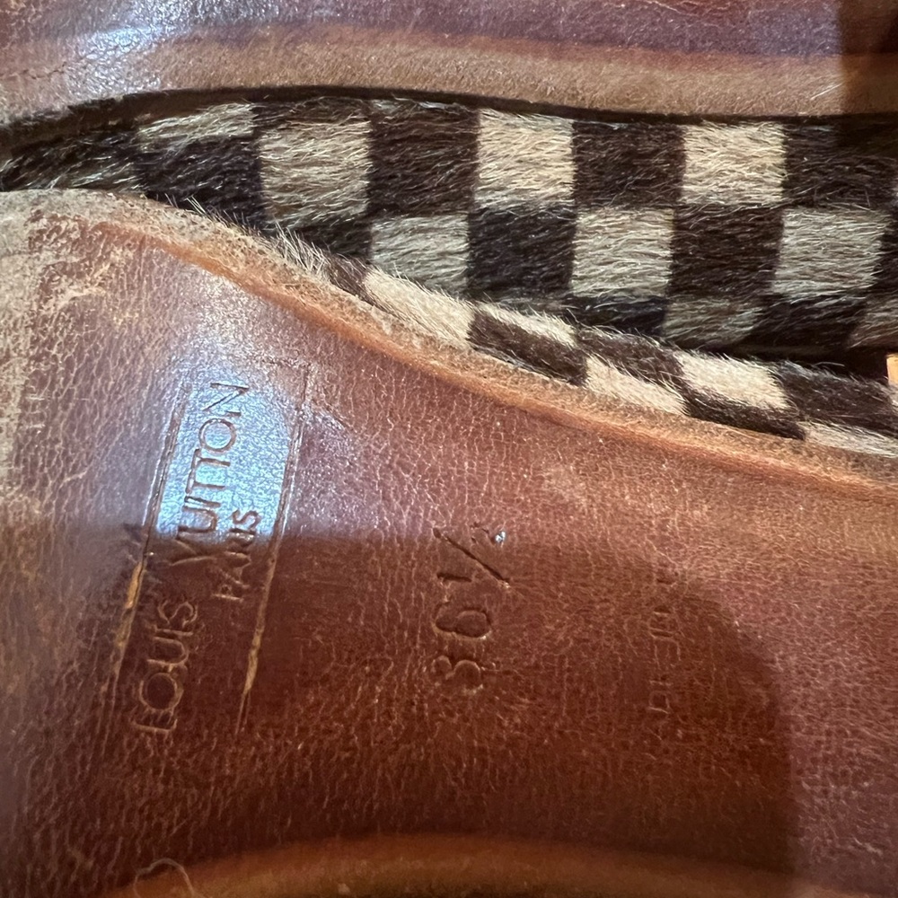 Louis Vuitton Damier Pattern Fur Heeled Shoes - Picture 5 of 7
